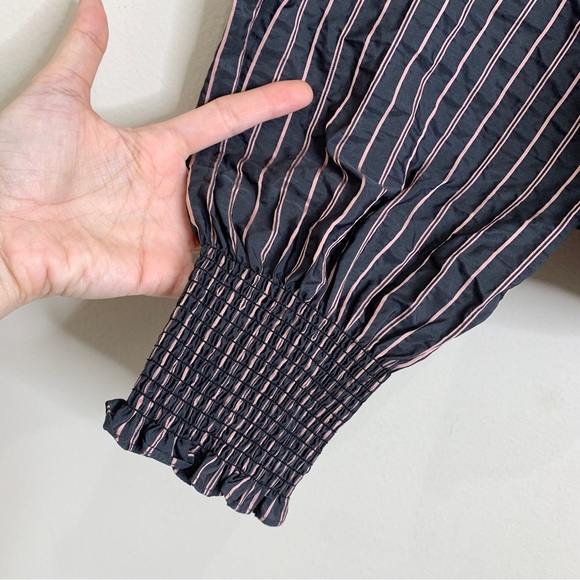 NEW Cinq à Sept Houston Striped Smocked Peplum Top *Graphite/Dark Salmon* Sz L - Picture 9 of 16